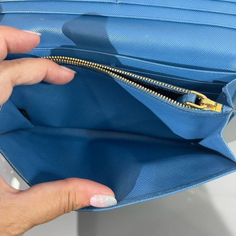 PRADA Blue Bow Saffiano Leather Wallet - Picture 12 of 17